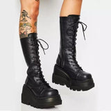 New Spot Thick Soles, Large Size Boots, Autumn New Muffin Sole Leather Boots, Solid Color High-Heeled Women's