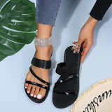 Breakj Large Size Flat Slippers Women's Classic Bright Diamond One-Line Casual