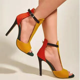 New Summer Yellow High Heels Women Gladiator Sandals Ankle Buckle Strap Fashion Stripper Ladies