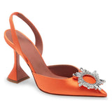 Orange Sardine Slingbacks High-Heeled Banquet Fashion Single Shoes Tipped With Diamond