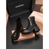 Breakj Short Boots Girl Pine Cake Thick Bottom Small Man Height Elastic Thin Boots Thin