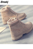 Women Boots PU Leather Ankle Boots Thicken Warm Rubber Women Shoes Lace Up Platform Motorcycle Boots Woman Botas
