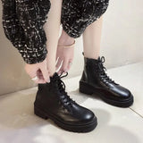 Breakj Front Tied Martin Boots Girl Thick Bottom Raised Thin Boots Large Size Short Boots Girl
