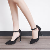 Breakj Heels 2025 New Fine-Heeled Korean Version Of The Fashion Bag Head Button Sandals Professional High Heels Women's