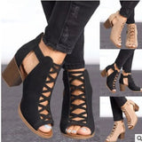 Breakj 2023 Summer New Coarse Heel High Heel Roman Fish Mouth Hollow Size Size 43 Buckle