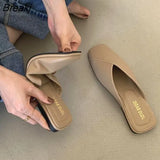 Half Drag Slippers Square Toe Sandals 2022 Spring/Summer Outside Wear Casual Soft Bottom Mules Low Heel Sapatos