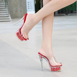 Slippers Women Shoes Super High Heels Plus Size Catwalk Transparent Sandals Women Pole Dance Platform Wedding