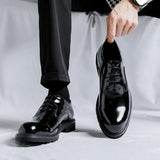 Breakj Patent Leather Men Business Casual Leather Shoes Wide Foot Shoe Thick Platform Bright Top Trend Derby Shoes