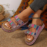 Breakj New Thick Bottom Rope Double Buckle Drill Softwood Beach Slippers Large Size Women's