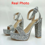 Summer Platform Allover Glitter Decor Chunky Heeled Sandals High Heeled Comfort Casual Sexy Elegant Women's Sandals
