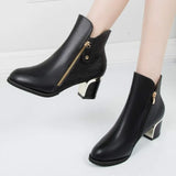 Fashion Side Zipper Ankle Boots Autumn/ Winter Boots Pointed High Quality Solid Ladies Shoes PU High Heels