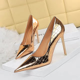 Breakj Sexy Show Thin Shallow Mouth Pointed Ultra High Heel Metal Stone Grain Retro Women's Singles Shoes High