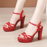 Thick-Heeled Open-Toed Sandals, Summer 2023 New Thick-Soled Waterproof Table Lacquered Leather With Large Size Model
