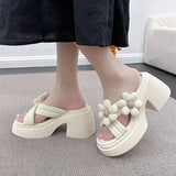 Breakj Wind Flower Thick Bottom Slippers Female Wear Female 2023 Summer New Fashion Beach Open Toe Slippers