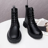 NEW Black Platform Combat Ankle Boots for Women Lace Up Buckle Strap Woman Shoes Winter Biker