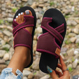 Breakj New Large-Size Lady Flat-Bottomed Toe Cool Slippers Comfortable Breathable Beach Slippers