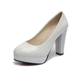 Size High Heels Spring 2023 New Single Shoes Round Head Thick With Patent Leather Waterproof Platform Sexy Thick Bottom Wedding Shoes
