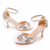 Breakj Cm Fish Mouth High Heel Sandals Shallow Mouth With Large-Size Round-Head High Heels Golden Water Drill Fine