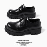 Breakj Men's Big Head Thick Sole Premium Summer Casual Leather Shoes Round Head British Port Wind Low Top Martin Boots