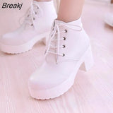Women's Single Boots New Horse Boots Square Heel Round Toe Spring High Heel Boots Lace-Up Plus Size