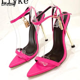 Summer New Blue Denim Women Sandals Fashion Pointed Open Toe Ankle Buckle Strap High Heels Wedding Stripper Shoes