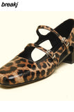 Size 34-39 Women Pumps Genuine Leather Rome Buckle Strap High Heels Shoes For Women Red Chunky Heel Goth Ladies