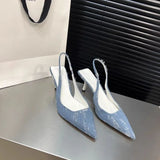 Summer New Brand Women's Slingback Shoes Pointed Toe Slip on Sandals for Women Thin High Heel Ladies Elegant Pumps