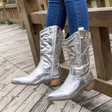 Breakj Autumn New Large-Size Women's Barrel Solid Color Pointed Casual Martin Boots Coarse Heel