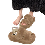 Slippers Female 2024 Autumn Winter New Large Size Elastic Belt Home One Word Plush Slippers