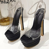Fashion PVC Transparent Crystal Ankle Strap Women's Shoes Pumps Sexy Pole Dance 16CM Sandals Open Toe Platform High