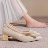 Breakj Scent Single Shoes Women's Coarse Heel 2025 New Spring And Autumn Wedding Shoes Bridal Shoes Tip High Heels Design Sense