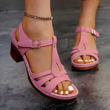 Breakj New Roman Sandals Summer Women's Large Car Sewing Toe Weaving Coarse High Heel