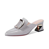 Breakj Side Buckle Coarse Heel Baotou Cool Slippers Lady Wears Fashion Slippers Heel Sandals Half-Dragging