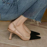 Breakj Summer New Women's Shoes Color Retro Pointed High Heels Word With Coarse Heel Single Shoe Head Behind The Empty
