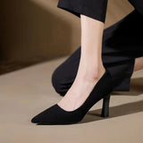 Breakj Women 2025 New Summer Black Fine Tip Pointy Light Mouth Velvet Career Hitchhed Temperament Single-Shoe