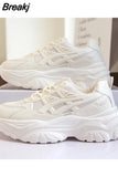 New Leather Chunky Sneakers Women's Sports Shoes Ladies Thick White Black Sneakers Women Tennis Vulcanized Shoes
