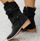 Breakj And Winter Ladies Large-Size Short-Slee Way Round Head Metal Buckle Side Zipper Low Side And Fashion