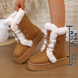 Breakj Boots Women's 2025 New Hairy Mouth Women's Boots Thick Snow Cotton Thick And Velvet Cylinder Large-Size Cotton