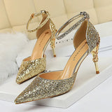 Breakj Fashion Sexy Hollow Out Nightclub Show Thin Metal And High Heel Shining Sequins