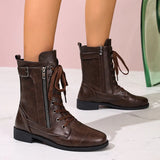 Breakj Women's Autumn And Winter New Martin Boots Fashion Solid Color Side Zipper Low-Heeling Mid-Sleesize