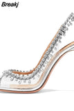 New Summer Transparent Shoes For Women Crystal Chain High Heel Women's Sandals Peep Toe Slingback Women Pumps Wedding
