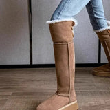 Women's Keep Warm Short Plush Flat Suede Snow Boots New Platform Knee High Boots for Women Outdoor Casual Cotton