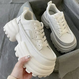 Solid Color Thick Bottom Women Shoes Lace-Up Casual Round Toe Women's Sneakers Outdoors Non-Slip Fashion Chaussure