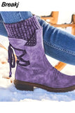 Women's Boots Winter 2023 Side Zipper Snow Boots Lace Up Women Shoes Plus Size 43 Knitting Retro Ankle Boots Botas De