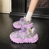 Breakj Spring And Summer Tire Bottom Old Dad Shoes Women's Net Air Breathable Pink Casual Sneakers Thick-Soled Small White Shoes