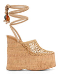 Breakj Heeled Sandals Women 2025 New Wear Thick-Soled Wood-Grass Waterproof Table Sandals Metal Stud
