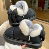 Women Cute Warm Ankle Boots Ladies Outdoor Non-slip Thick Sole Snow Boot Furry Bow Cotton Shoe Waterproof Plush