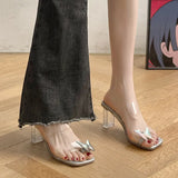 Breakj Women Transparent High Heels 2025 Summer New Square Head Coarse Heel Wearing Bows Toe Crystal And Cool