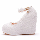Breakj Lace Wedding Shoes Slope Heel Single Shoes Buckle With Slope Heel Shoes Waterproof Table Large Size