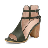 Breakj Color Buckle Women's Cool Boots 2025 New Round Head Fashion Large-Size Fish Mouth Coarse Heel High-Heeled Women's